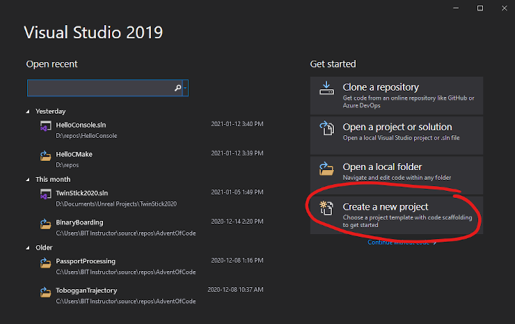 Click the "Create a new project" button.
