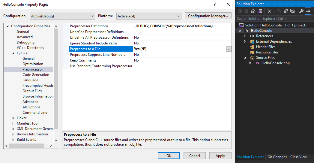 Preprocessor Options in Visual Studio